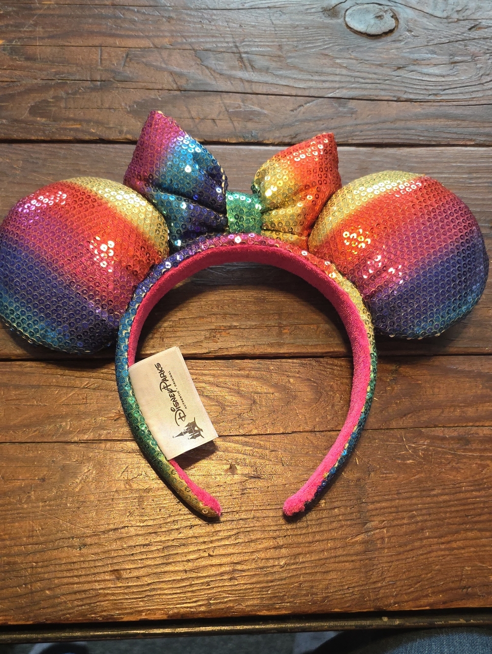 Disney Rainbow Sequin Minnie Ear Headband with Bow